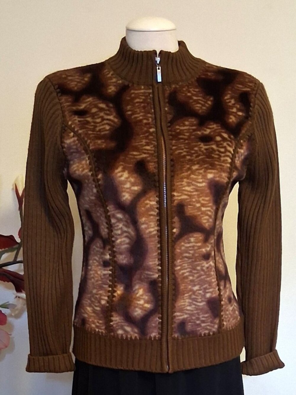 Quality Structured Knit Zip-Up Cardigan Sweater Women M Office Fall Winter